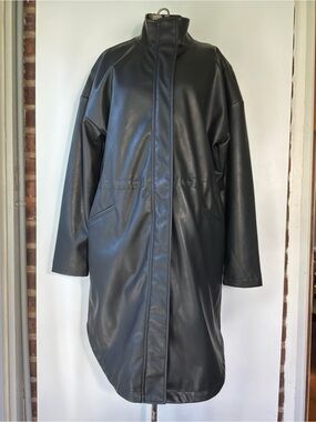BB DAKOTA FAUX LEATHER LONG COAT W/HIGH FUNNEL NECK/CONCEALED POCKETS SMALL NWT!